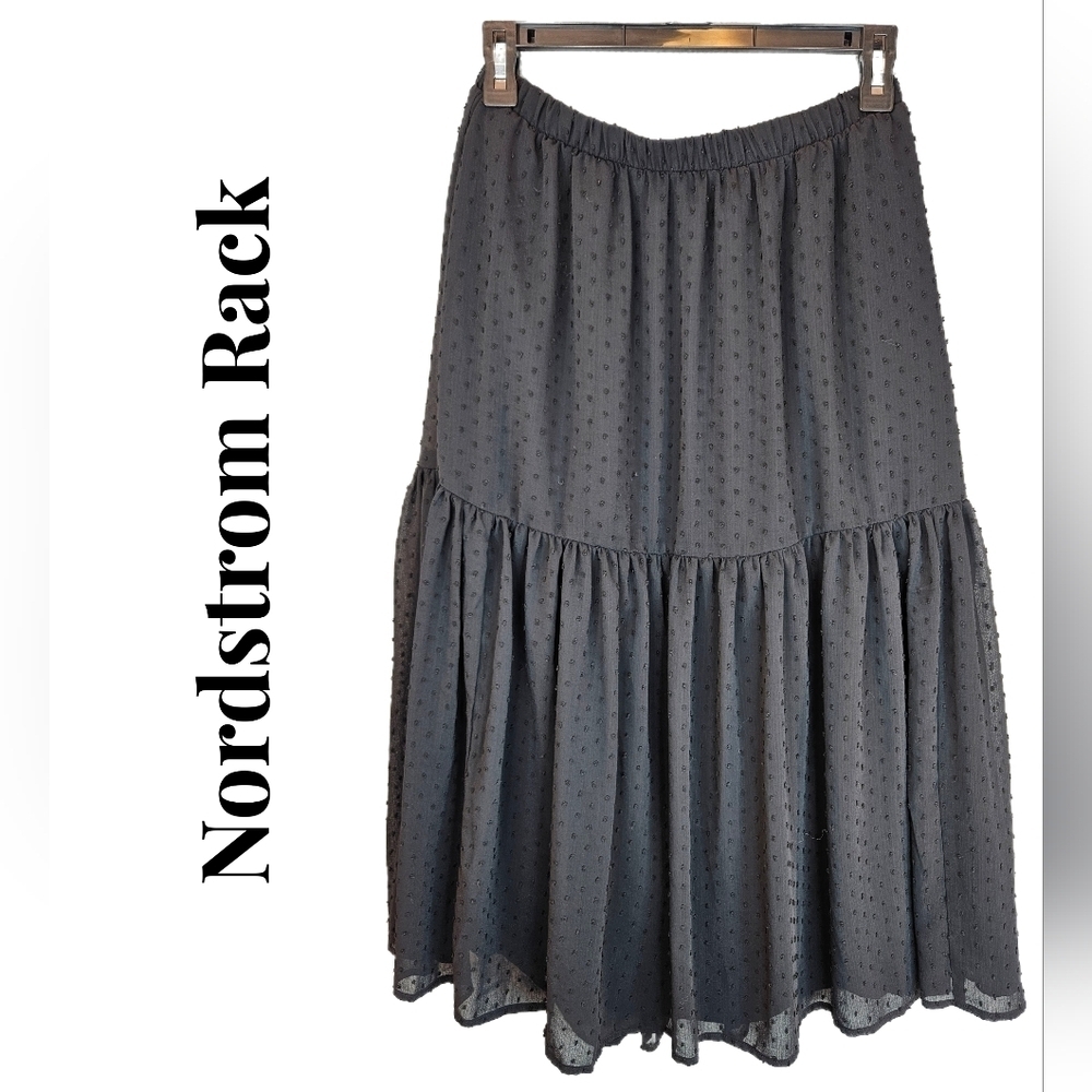 Nordstrom Rack Womens Elastic Waist Chiffon Overlay Swiss Dots Skirt Sz M*